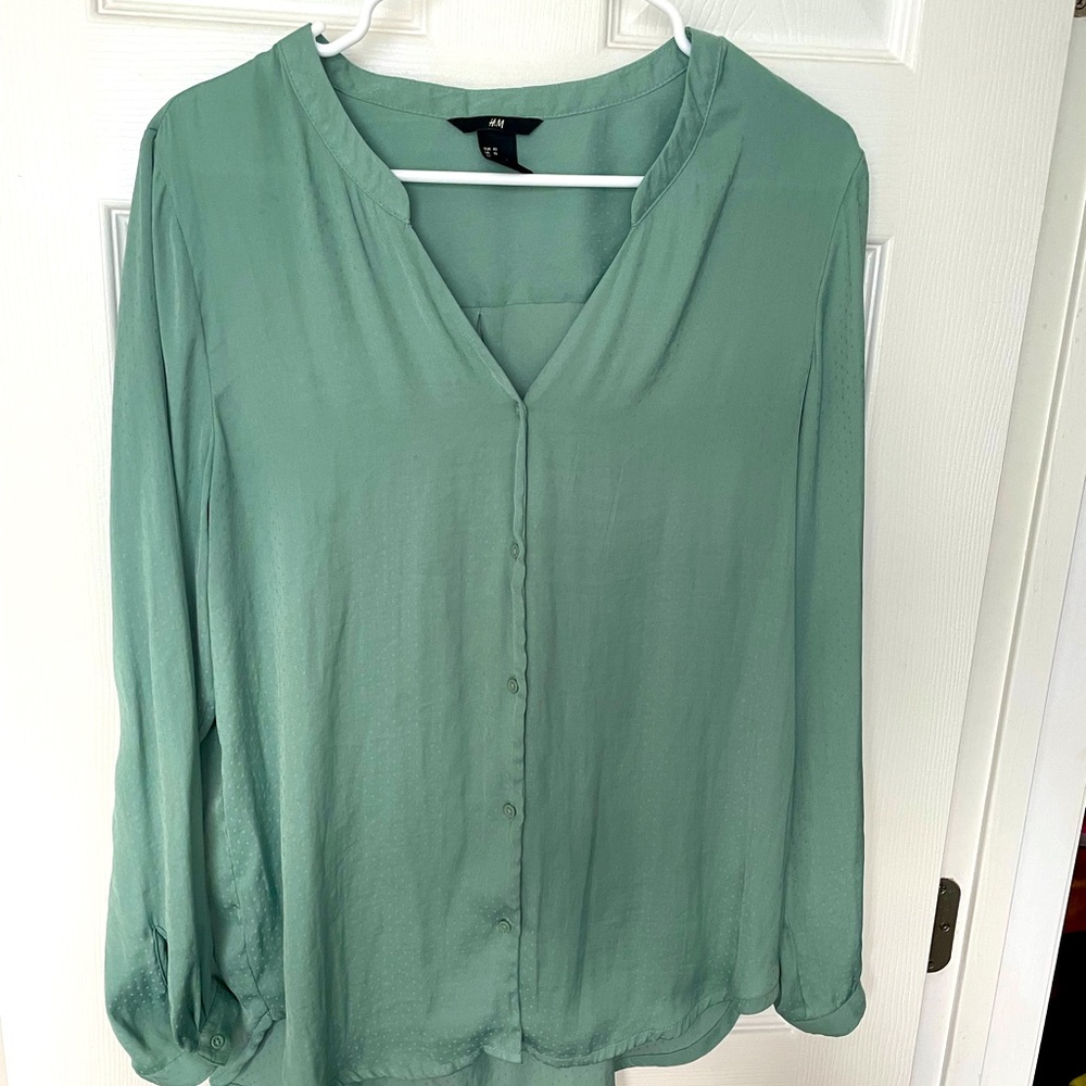 Green business casual button up blouse